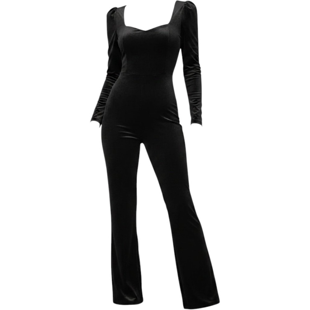Lulus Black Velvet Jumpsuit Long Sleeve Sweetheart Neck Deep V Back Size M